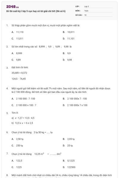 Đề thi cuối kỳ I lớp 5 cực hay có lời giải chi tiết (Đề số 6)