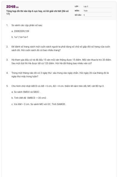 Tổng hợp đề thi vào lớp 6 cực hay, có lời giải chi tiết (Đề số 17)