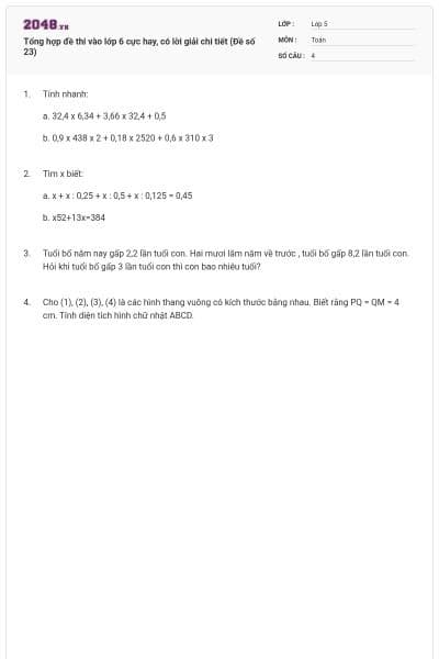 Tổng hợp đề thi vào lớp 6 cực hay, có lời giải chi tiết (Đề số 23)