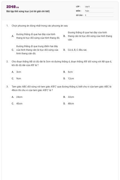 Bài tập Đối xứng trục (có lời giải chi tiết)