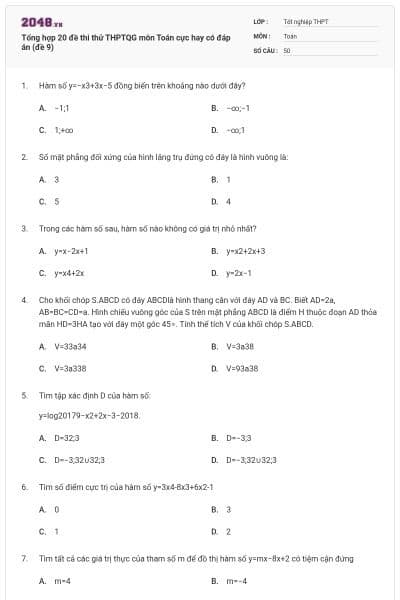 Tổng hợp 20 đề thi thử THPTQG môn Toán cực hay có đáp án (đề 9)
