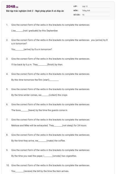 Bài tập trắc nghiệm Unit 2 - Ngữ pháp phần 8 có đáp án