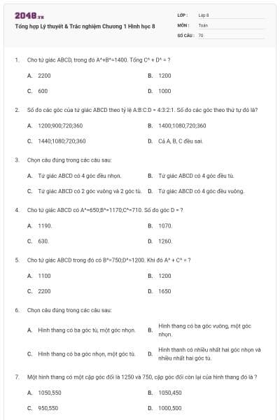 Tổng hợp Lý thuyết & Trắc nghiệm Chương 1 Hình học 8