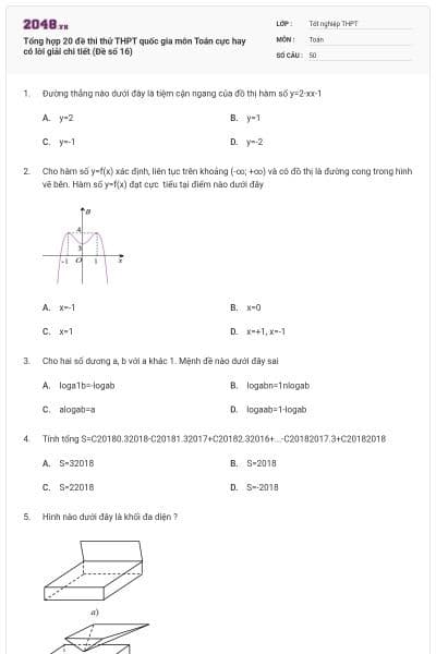 Tổng hợp 20 đề thi thử THPT quốc gia môn Toán cực hay có lời giải chi tiết (Đề số 16)