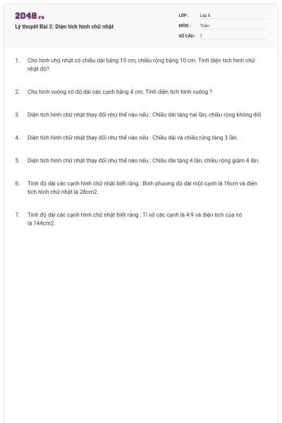 Lý thuyết Bài 2: Diện tích hình chữ nhật