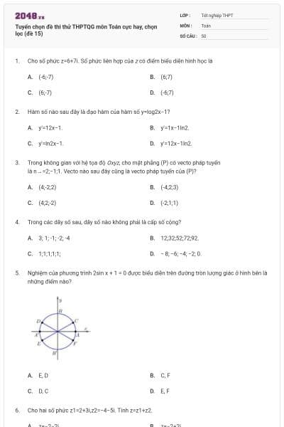 Tuyển chọn đề thi thử THPTQG môn Toán cực hay, chọn lọc (đề 15)