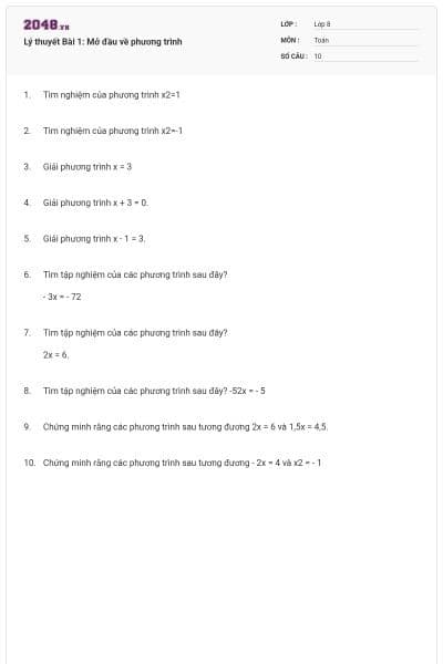 Lý thuyết Bài 1: Mở đầu về phương trình