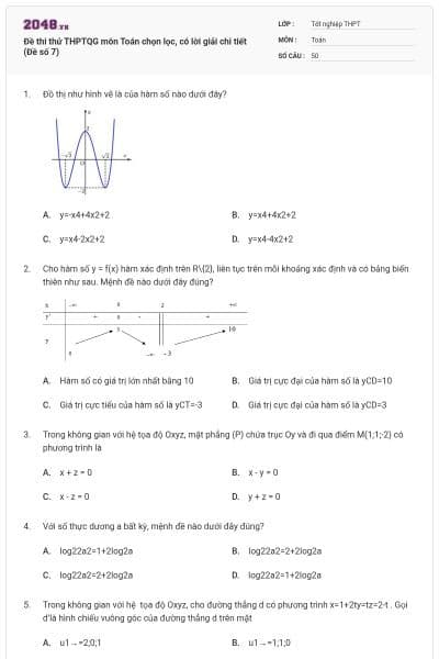 Đề thi thử THPTQG môn Toán chọn lọc, có lời giải chi tiết (Đề số 7)
