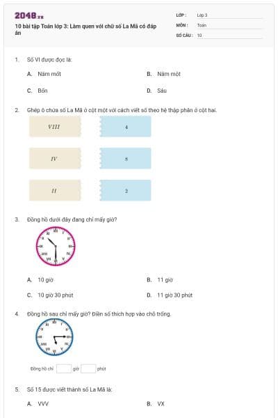 10 bài tập Toán lớp 3: Làm quen với chữ số La Mã có đáp án