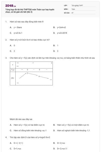 Tổng hợp đề thi thử THPTQG môn Toán cực hay tuyển chọn, có lời giải chi tiết (Đề 3)
