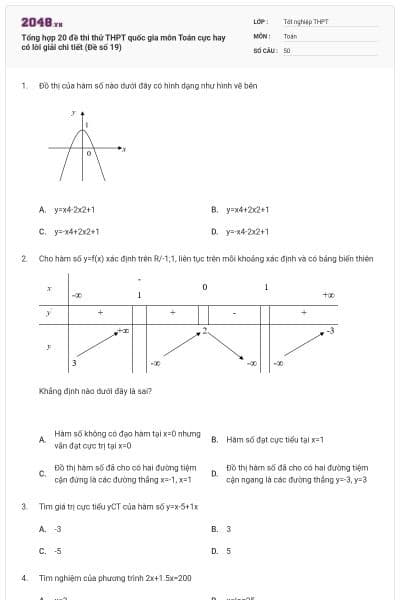 Tổng hợp 20 đề thi thử THPT quốc gia môn Toán cực hay có lời giải chi tiết (Đề số 19)