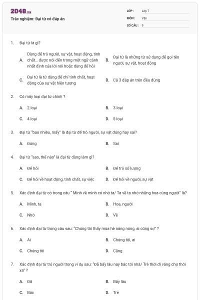 Trắc nghiệm: Đại từ có đáp án