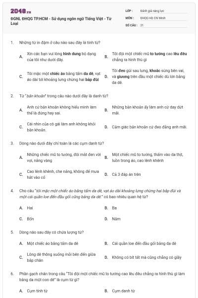 ĐGNL ĐHQG TP.HCM - Sử dụng ngôn ngữ Tiếng Việt - Từ Loại