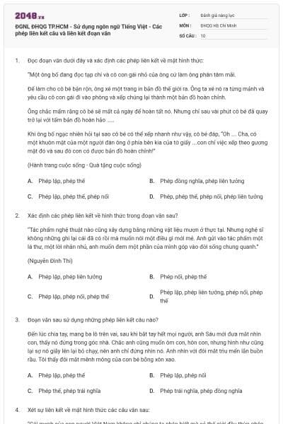ĐGNL ĐHQG TP.HCM - Sử dụng ngôn ngữ Tiếng Việt - Các phép liên kết câu và liên kết đoạn văn