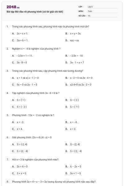 Bài tập Mở đầu về phương trình (có lời giải chi tiết)