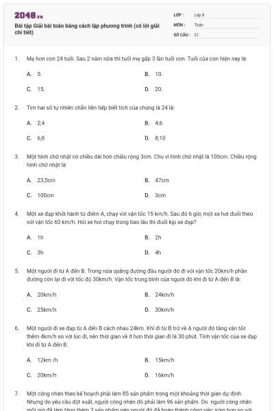 Bài tập Giải bài toán bằng cách lập phương trình (có lời giải chi tiết)