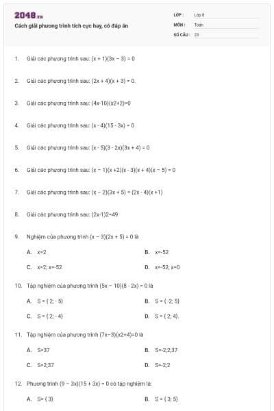 Cách giải phương trình tích cực hay, có đáp án