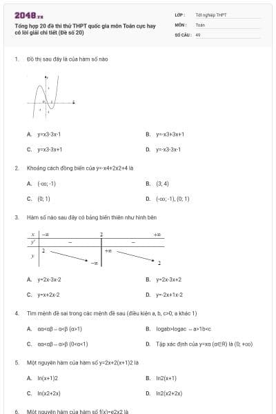Tổng hợp 20 đề thi thử THPT quốc gia môn Toán cực hay có lời giải chi tiết (Đề số 20)