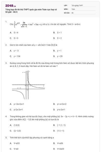 Tổng hợp đề thi thử THPT quốc gia môn Toán cực hay có lời giải - Đề 6