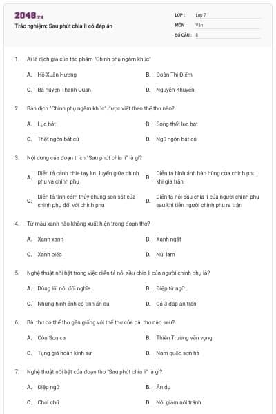 Trắc nghiệm: Sau phút chia li có đáp án