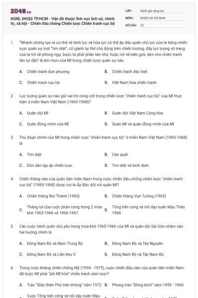 ĐGNL ĐHQG TP.HCM - Vấn đề thuộc lĩnh vực lịch sử, chính trị, xã hội - Chiến đấu chống Chiến lược Chiến tranh cục bộ