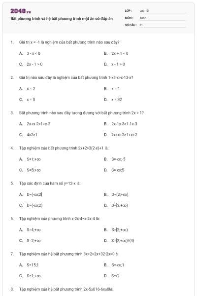 Bất phương trình và hệ bất phương trình một ẩn có đáp án