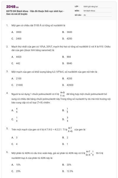 ĐGTD ĐH Bách khoa - Vấn đề thuộc lĩnh vực sinh học - Gen và mã di truyền