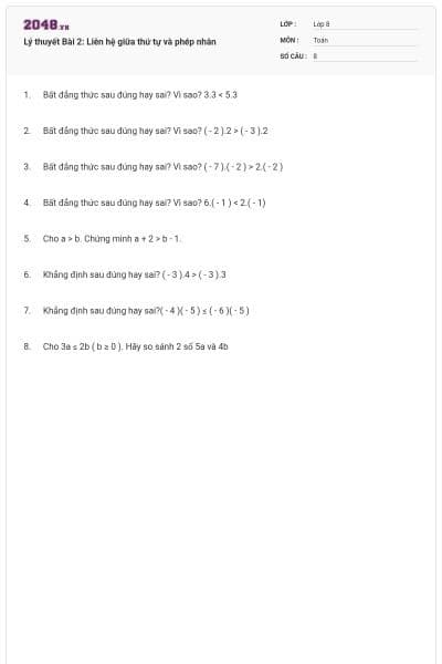 Lý thuyết Bài 2: Liên hệ giữa thứ tự và phép nhân