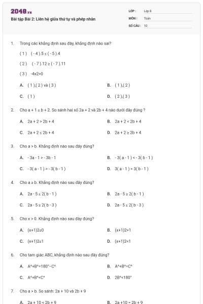 Bài tập Bài 2: Liên hệ giữa thứ tự và phép nhân