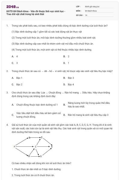 ĐGTD ĐH Bách khoa - Vấn đề thuộc lĩnh vực sinh học - Trao đổi vật chất trong hệ sinh thái