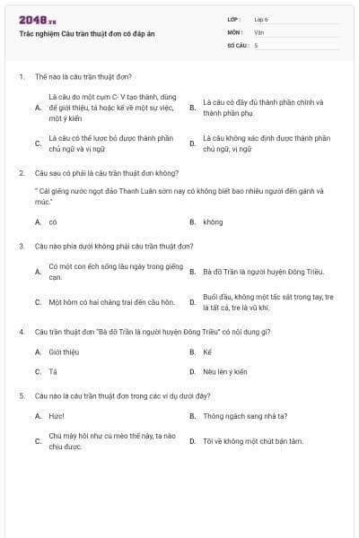 Trắc nghiệm Câu trần thuật đơn có đáp án