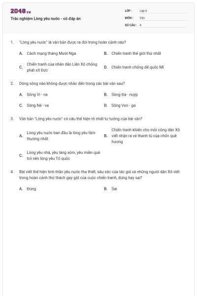 Trắc nghiệm Lòng yêu nước - có đáp án