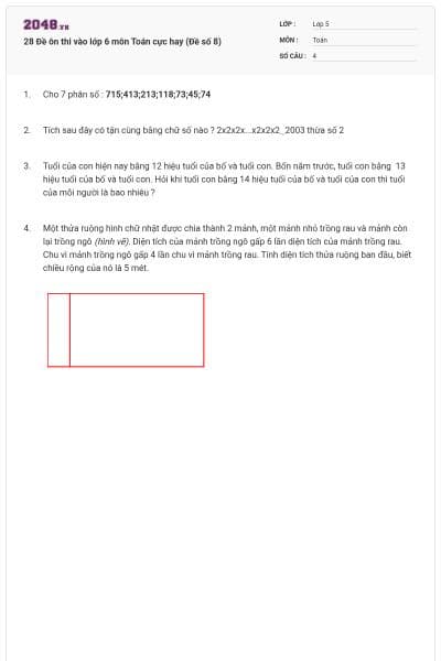 28 Đề ôn thi vào lớp 6 môn Toán cực hay (Đề số 8)