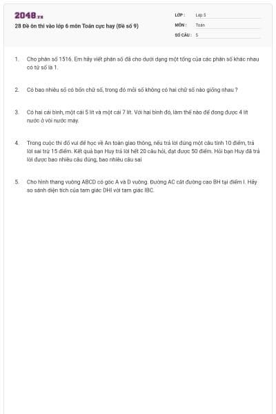 28 Đề ôn thi vào lớp 6 môn Toán cực hay (Đề số 9)