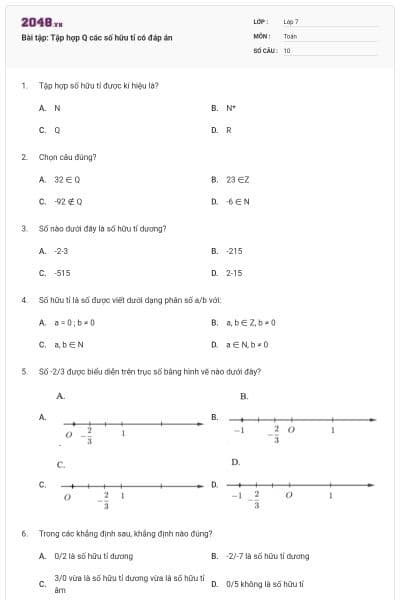 Bài tập: Tập hợp Q các số hữu tỉ có đáp án