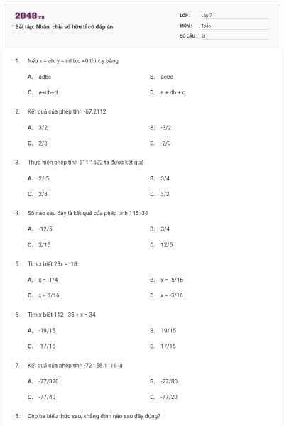 Bài tập: Nhân, chia số hữu tỉ có đáp án