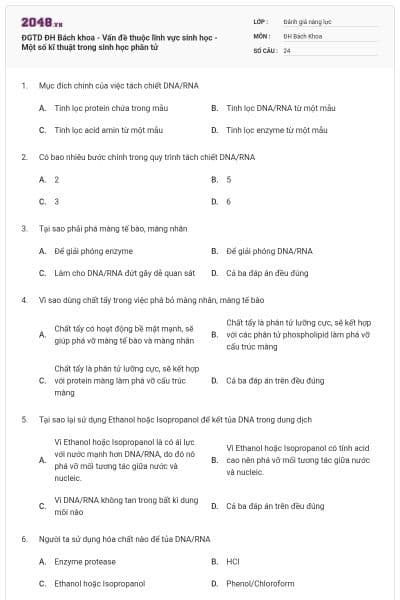 ĐGTD ĐH Bách khoa - Vấn đề thuộc lĩnh vực sinh học - Một số kĩ thuật trong sinh học phân tử