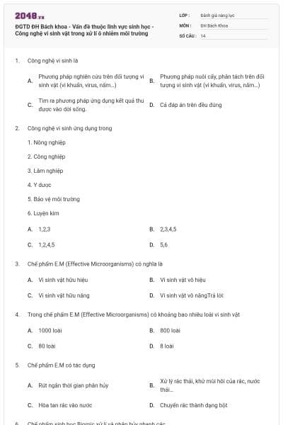 ĐGTD ĐH Bách khoa - Vấn đề thuộc lĩnh vực sinh học - Công nghệ vi sinh vật trong xử lí ô nhiễm môi trường