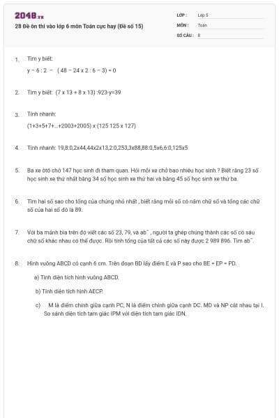28 Đề ôn thi vào lớp 6 môn Toán cực hay (Đề số 15)