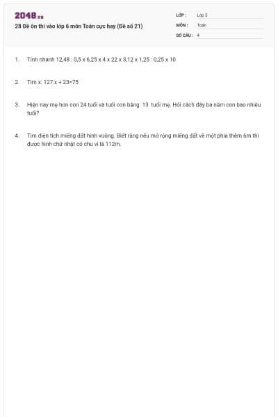 28 Đề ôn thi vào lớp 6 môn Toán cực hay (Đề số 21)