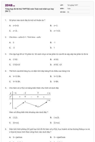 Tổng hợp đề thi thử THPTQG môn Toán mới nhất cực hay (Đề 1)