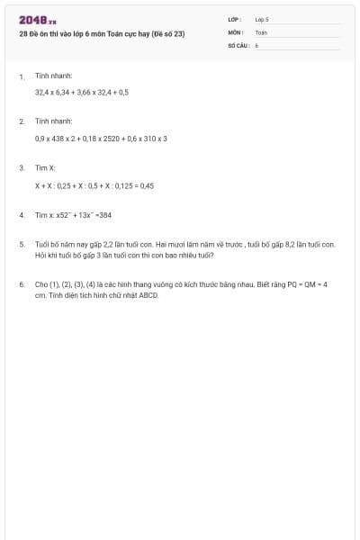 28 Đề ôn thi vào lớp 6 môn Toán cực hay (Đề số 23)