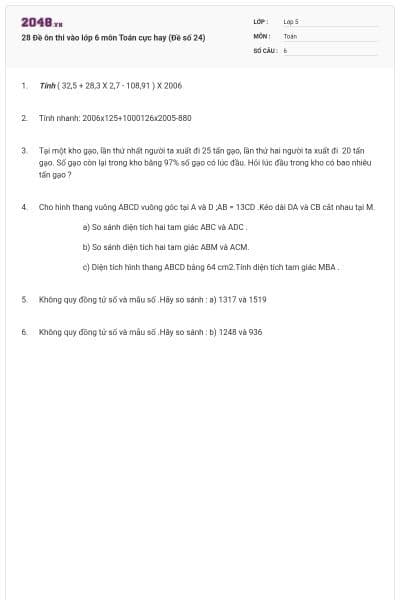 28 Đề ôn thi vào lớp 6 môn Toán cực hay (Đề số 24)