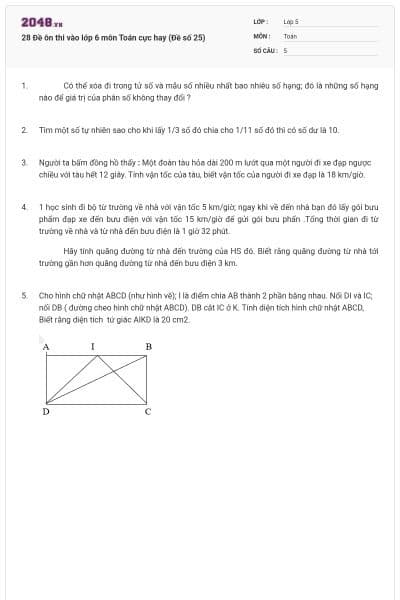 28 Đề ôn thi vào lớp 6 môn Toán cực hay (Đề số 25)
