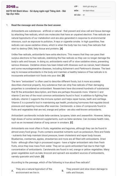 ĐGTD ĐH Bách khoa - Sử dụng ngôn ngữ Tiếng Anh - Bài tập đọc hiểu