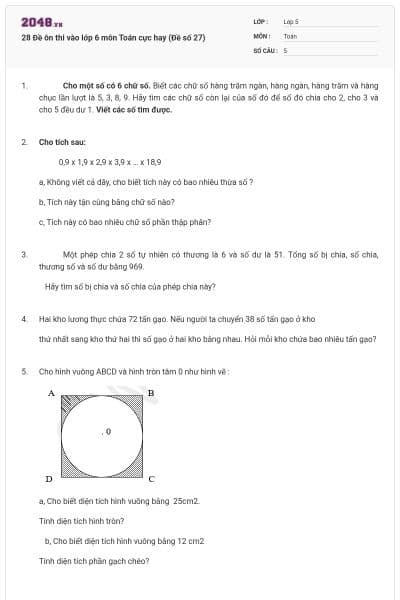 28 Đề ôn thi vào lớp 6 môn Toán cực hay (Đề số 27)