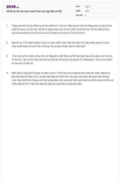 28 Đề ôn thi vào lớp 6 môn Toán cực hay (Đề số 28)
