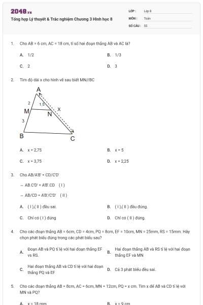 Tổng hợp Lý thuyết & Trắc nghiệm Chương 3 Hình học 8