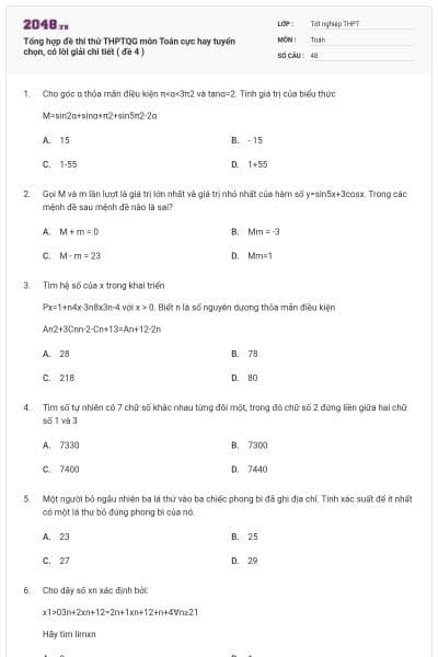 Tổng hợp đề thi thử THPTQG môn Toán cực hay tuyển chọn, có lời giải chi tiết ( đề 4 )