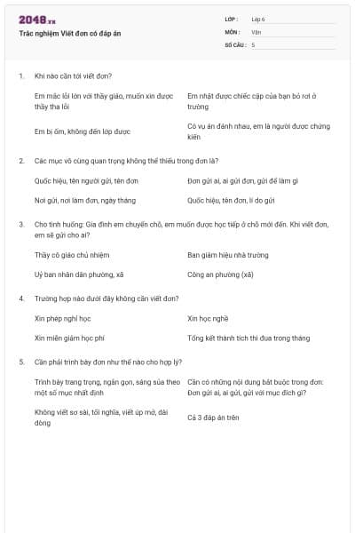 Trắc nghiệm Viết đơn có đáp án